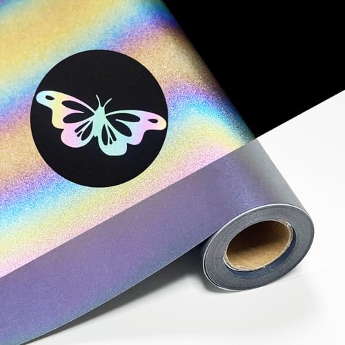 Image of Rainow Reflective Heat Transfer Vinyl 12 inch x 8 ft HTV for Shirts, HTV for All Cutter Machine - Easy to Cut & Weed for Heat Vinyl Design (Rainow Reflective)
