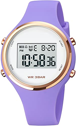 Montre numérique rose doré pour femme et enfant avec alarme en silicone