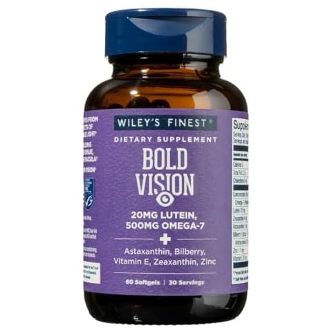 Wiley's Finest Wild Alaskan Fish Oil Bold Vision - Fish Oil Eye Health Supplement with Lutein, Zeaxanthin, Bilberry, Omega-7, Vitamin E, and Zinc - 60 Softgels (30 Servings) Cover