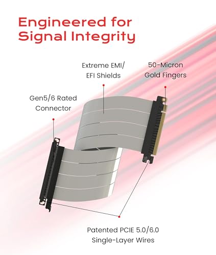 Image of LINKUP PCIE 5.0 Riser Cable | for Vertical GPU Mount | Left Angle | Graphics Card GPU Ready | Usable with PCIe 4.0 & RX 9070 / RTX5090 | 50cm (Total Length: 54cm)