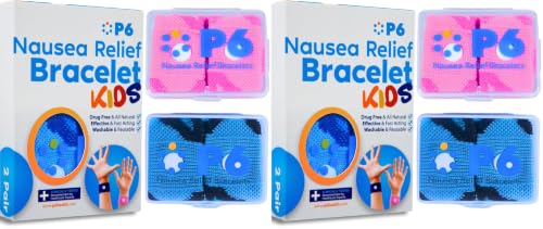 Image of P6 Motion Sickness Bands for Kids Children's Wristbands for Anti Nausea Sea Cruise Travel Car Sickness All-Natural Non Drowsy Relief Acupressure Treatment (4 Pack, Pink - Blue)