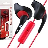 JVC Black and Red Nozzel Secure Comfort Fit Sweat Proof Gumy Sport Earbuds with long colored cord HA-ENR15B
