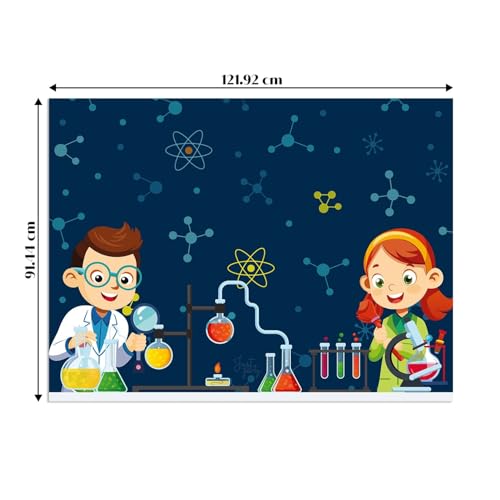Image of Just Party Science Theme Birthday Backdrop | Colourful STEM Decoration Cloth Curtain for Boys & Girls | For Decoration