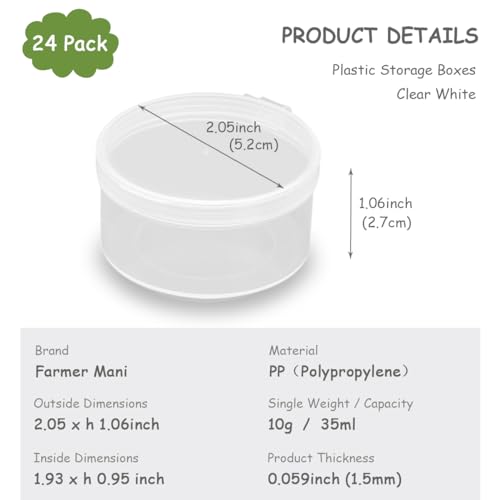 Image of 24 PACK 1.18 oz Empty Round Transparent Plastic Bead Jar (2.05 x 1.06 Inch), Plastic Round Beads Storage Containers Box for Fishing Tackles and Small Items and Other Craft Projects