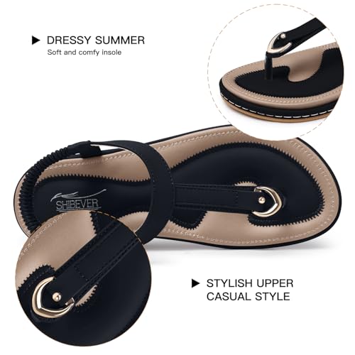 SHIBEVER Womens Sandals Summer Flat: Dressy Casual T-Strap Flip Flop Thong Flats Sandals - Comfortable Walking2