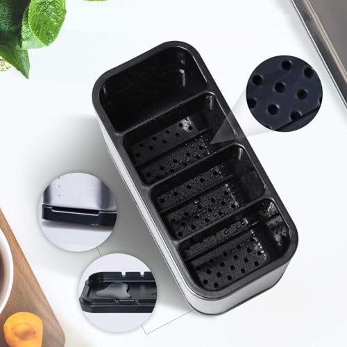 Image of Atasi International Spoon Holder for Kitchen Countertop - Stainless Steel Cutlery Stand with Drain Tray, Rustproof Heavy Duty Utensil Organizer for Kitchen & Dining Table (Silver)
