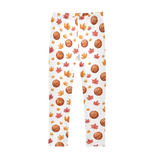 senya Girls Printed Leggings Yoga Pants Basketball Maple Leaf Pattern for Kids in 4t to 10 Years, 4T