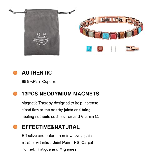 Yinox Copper Bracelet For Women For Arthritis Carpal Tunnel Pain Relief, 7.87'' Color Turquoise Adjustable Magnetic Therapy Bracelet,Fashion Health Jewelry #TOP3