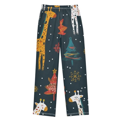 ZZXXB Giraffe Xmas Tree Boys Long Pants Soft Trousers Elastic Waist Kids Lounge Bottoms with Pockets S-XL