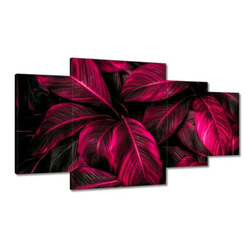 Tableau sur toile feuilles roses 160 x 90 cm finition premium