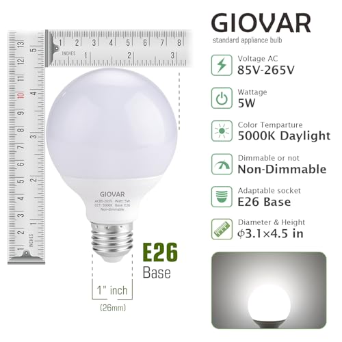 Image of 8-Pack G25 LED Globe Light Bulbs, Daylight 5000K, 120V 40W Equivalent LED Vanity Light Bulbs for Bathroom Mirror, E26 Base, Non-Dimmable