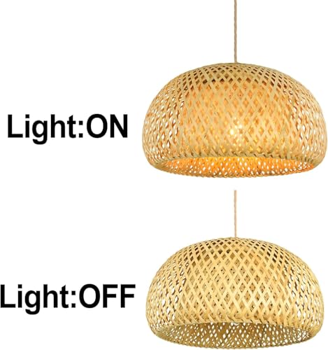 Image of Boho Pendant Light Fixture Bamboo Hanging Light Rattan Pendant Light Woven Wicker Shade Rattan Chandelier for Dining Living Bedroom Kitchen Farmhouse (Bulb not Include) (Round-13inches)