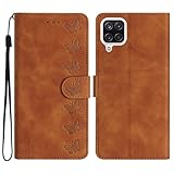 CrazyLemon 対応 Samsung Galaxy A12 5G ケース 手帳型 かわいい おしゃれ 蝶々 キャラクター 絵柄 デザイン ストラップ付き マット感 PU レザー 手帳ケース マグネット式 カード収納 スタンド機能 付き レディース 女性 可愛い 人気 財布型 スマホケース 携帯カバー 耐衝撃 頑丈 薄型 (Cute Wallet Case) - ブラウン