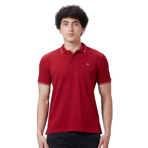 Image of Raymond Contemporary Fit Pure Cotton Solid Pattern Polo Neck Casual T-Shirt