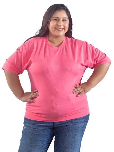 Image of CUPID Women Plus Size Cotton Round Neck Half Sleeve Casual T-Shirt, Sleep, Night, Yoga, Daily Gym n Lounge Wear a Short Tee n Top for Ladies