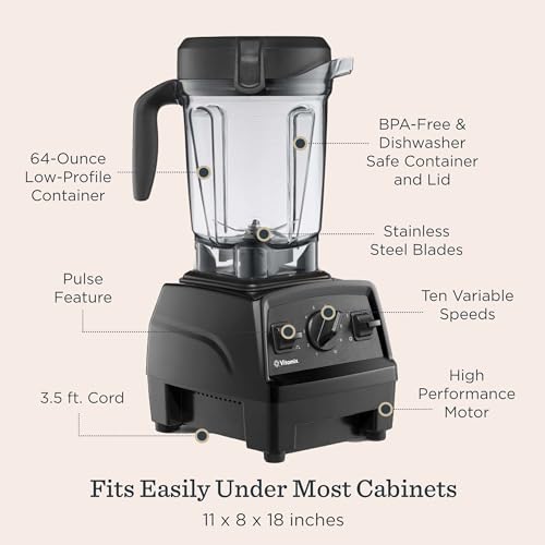 Vitamix Explorian Blender, Professional-Grade, 64 oz. Low-Profile Container, Black - 65542 (Renewed Premium) - Image 5