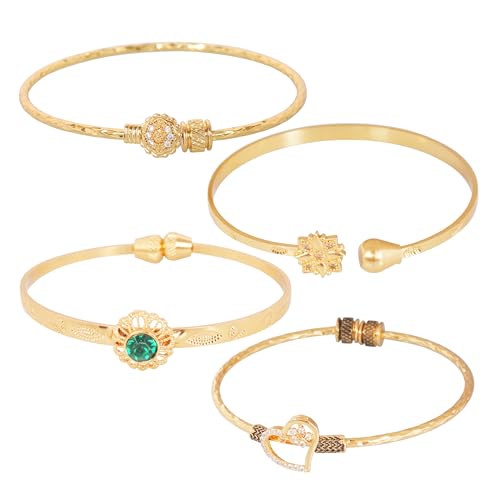 Image of Touchstone Indian Bollywood Handcrafted Engraved Etched Floral Round Rhinestones Cubic Zirconia CZ Designer Jewelry Openable Elegant Gold Plated Bracelets Combos for Women