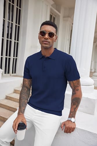 Image of COOFANDY Mens Knit Polo Shirts Short Sleeve Ribbed Textured Polo Shirt Lightweight Casual Golf Shirts Collared T Shirt