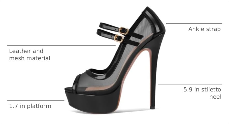 Image of Women's Platform Sandals Mesh Ankle Strap Stiletto High Heels Open Toe Peep Toe