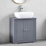 Bath Vida Priano 2 Door Bathroom Under Sink Floor Cabinet | Grey | Space-Saving Storage | 60H x 60W x 30D cm | Adjustable Shelf | Freestanding | Modern Wooden Storage Unit