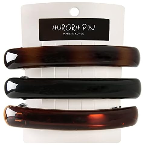 Aurora Pin Stylish Tortoise Shell Hair Clip - Autoclasp Barrettes For Styling in an Updo, Bun, Ponytail - Strong Korea Made Accessory for Thick, Medium Volume Hair - Set of 3 Pieces, 3 Colors Cover