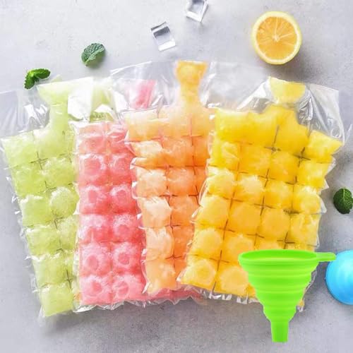 A.S.Marelis Lot de 50 sacs à glaçons, Sachets glacon pilée et sans BPA pouvant contenir jusqu'à 1200 glaçons, Moules sac a glacons auto-scellants avec Entonnoir...