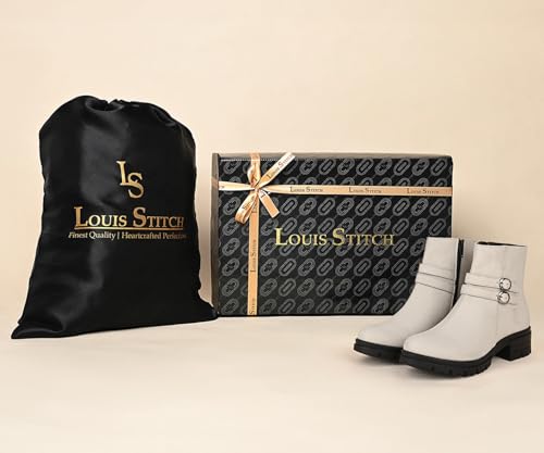 Image of LOUIS STITCH Women's Mid-Top Ankle Boots | Elegant Buckle Chelsea Boots with Zipper| Slip-On Boots for Women | Boot for Casual Outings| LSLD-CLBT