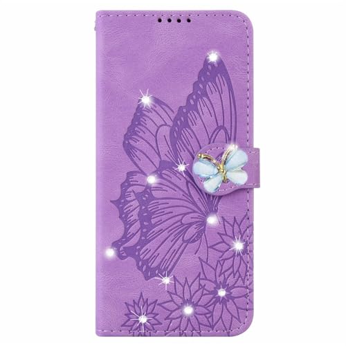Étui pour Google Pixel 7A antichoc avec fentes cartes violet papillon