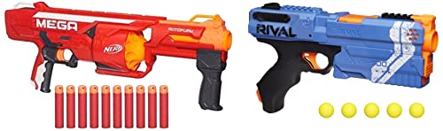 Image of Nerf Mega Rotofury Blaster - 10-Dart Rotating Drum - Pump Action Blasting - Includes 10 Mega Darts - for Kids, Teens, Adults & Rival Kronos XVIII-500 (Blue), for Adult & Kids Ages 14 and Up