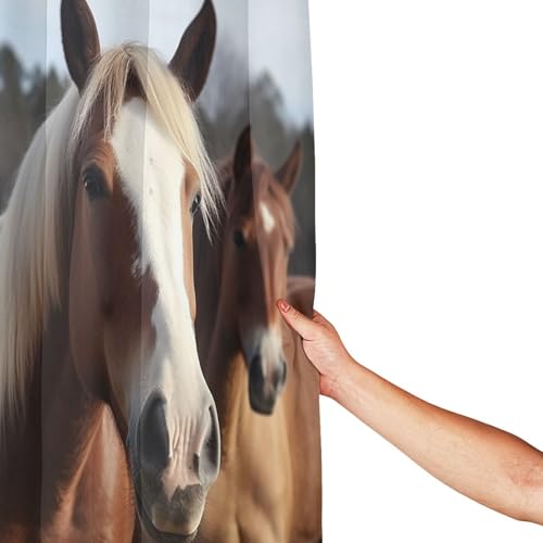 Rideau de douche imperméable chevaux 182cm anti-moisissure avec crochets