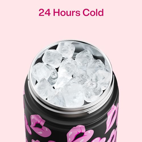 Image of ENCOOL Insulated Water Bottle with Straw Stainless Steel Water Bottle, Leak-Proof, BPA-Free, Keeps Cold for 24 Hours for Sports, Travel, School (26 oz, Kiss Love Violet x Black)