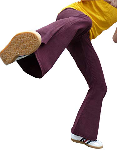 Mens Bell Bottoms Flares Corduroy Retro Burgundy Red Purple3