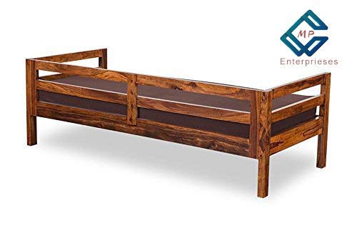 Image of Solid Wooden Sofa Cum Couch with Base Cushion for Living Room (Brown)
