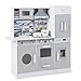 INFANS 2 in 1 Kids Play Kitchen and Restaurant, Double Sided Toddler Wooden Pretend Cooking Set with Stove Sink Microwave Storage Cabinet, Simulation Kitchen Toy Set for Boys Girls (Contemporary)