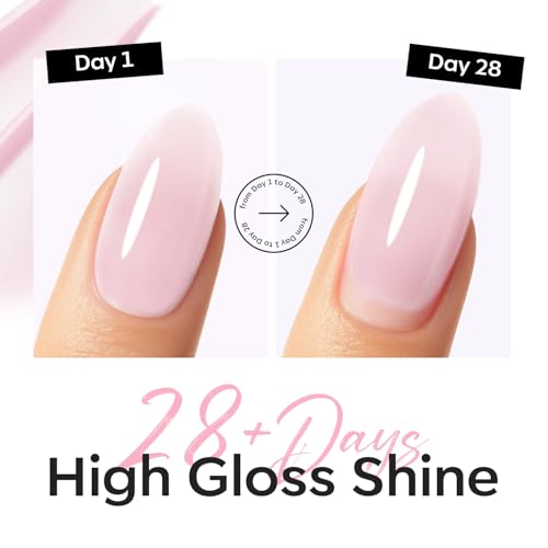 Image of modelones Builder Nail Gel Top Coat, 15 ML No Wipe Ultra Gloss Milky Pink Gel Polish Apex Building Nails Strengthener Extension Jelly Color Nail Art Long Lasting Soak Off U V Manicure Gift for Women