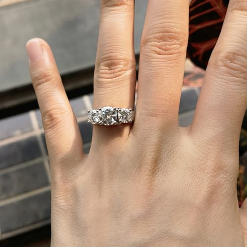 Claramos Moissanite Engagement Ring for Women,14K White Gold 925 Sterling Silver Round Three Stone D Color VVS1 Diamond Wedding Promise Rings for Her Gift Wife4