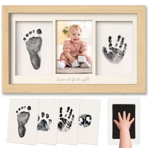 Image of Inkless Hand and Footprint Kit, Boy Girl Newborn Keepsake (Ash Wood) | No Mess Ink Pad for Baby Handprint, Clean Touch Paw Print Kit for Dog Picture Frame, Personalized Baby Christmas Shower Gifts