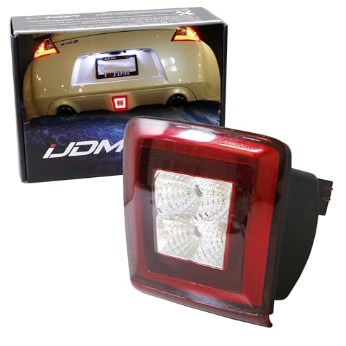 iJDMTOY 72-002-Red Clear Lens Bumper Fog Light Kit Compatible With 2009-2020 Nissan 370Z & 2013-17 Juke Nismo, Powered by Red Brake/Rear Fog & White LED as Backup Reverse Lamp