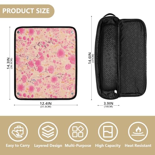 Bolsa de viaje para herramientas de cabello con flores pequeñas rosas y tapete resistente al calor miniatura 4