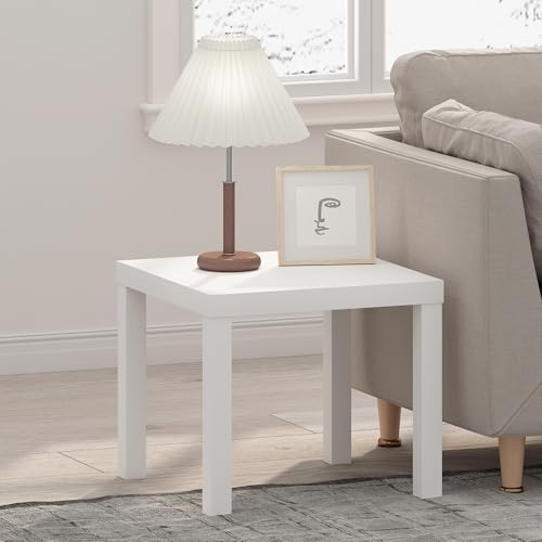 Furinno Classic Side Table, Square Modern End Table with 1.8 Thick Tabletop, Simple Night Stand, Bedside Table, Toolless Assembly, for Living Room, Bedroom, Plain White - image 1