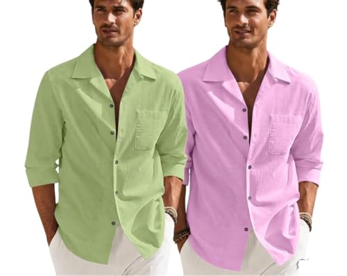 Image of Combo of Men's Casual Cotton Blend Shirt || Long Sleeve Button Down with Spread Collar | Lightweight Breathable Fabric | Stylish Solid Shirt for Beach, Office & Everyday Wear Pack of 2