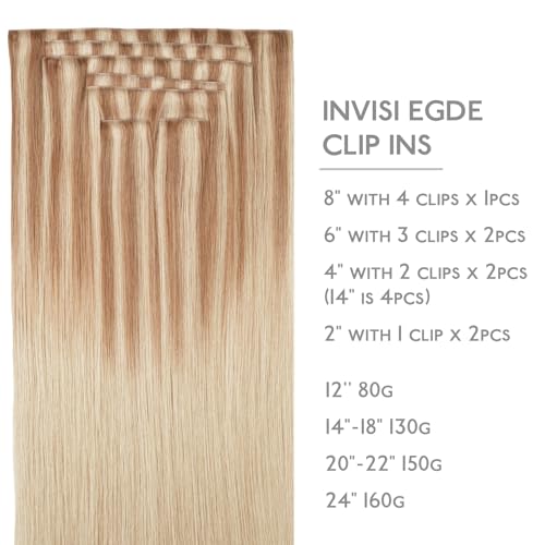 Image of WENNALIFE Invisible Edge Seamless Clip in Hair Extensions Real Human Hair | 18'' 130g 7pcs Light Ash Brown. Ultra-Thin PU Weft, Easy, Comfortable Clip in Luxury Remy Hair Extensions
