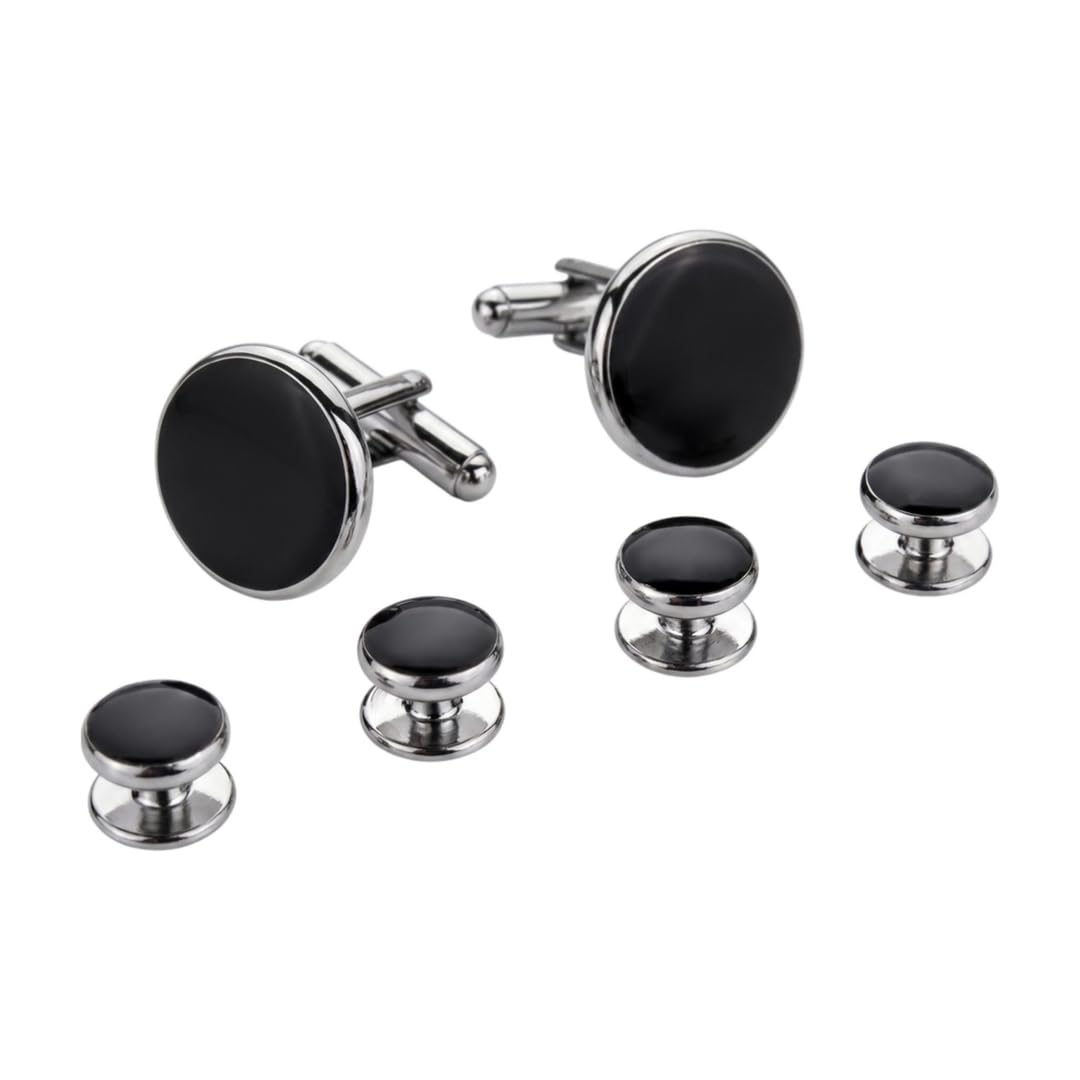 Black & Silver Tuxedo Cufflinks & Studs Set – Classic Formal Accessory-image-43