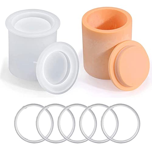IUYQY Moldes para tarros de Velas, Molde de Cemento de Silicona para portavelas con Tapas, recipientes para Velas, moldes de fundición epoxi, contenedor Redondo, Molde de Resina Cover