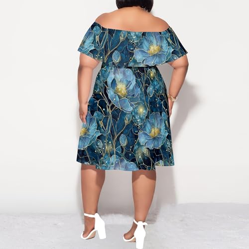 Image of SUZONANA Women's Plus Size Summer Dresses Floral Print Midi Dresses Flowy Sundresses