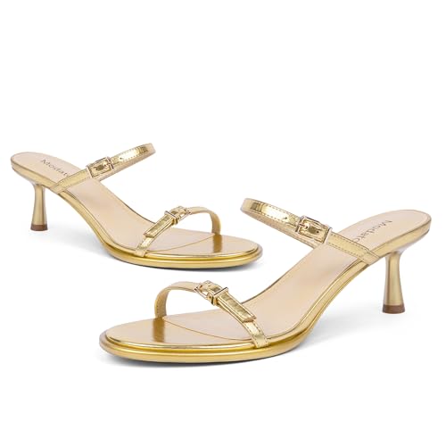 Image of Modatope Two Strap Heeled Sandals for Women Kitten Heel Rounded Toe Heels Women Slip on Open Toe Sandals