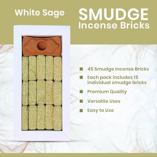 Image of Smudge Incense Pack of 3 (45 Bricks & 3 Holders) with Peru Palo Santo Wood, California White Sage, Sandalwood Powder, Long-Lasting Calming Aroma for Yoga, Meditation,Rituals & Home Purification