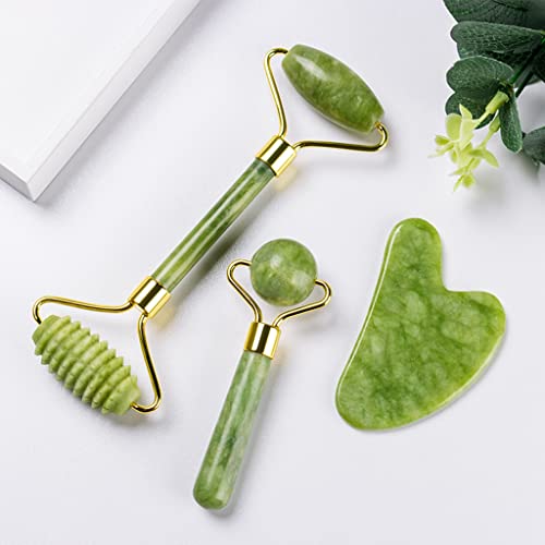 Image of MAYCREATE Jade Roller & Gua Sha Tool Face Massager 100% Natural Puffiness Facial Skin Massager with Gua Sha for Neck Skin, Cheeks Slimmer with Gift Box | Daily Facial Massage, Helps Reduce the Look of Puffiness, Natural Jade Stone, Handheld Design