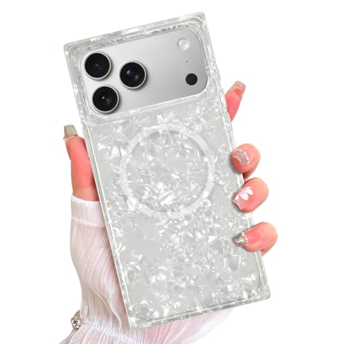 AIGOMARA Rectangle for iPhone 18 Pro Max Case, White Mother of Pearl