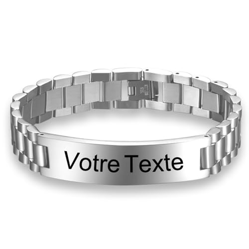 Gourmette Personnalisée Gravée en Acier Inoxydable - Bijou Bracelet pour Homme Cadeau personnalisé Saint Valentin Anniversaire Noël Homme Personnalisable